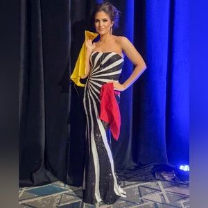 La Femme Striped Sequin Gown